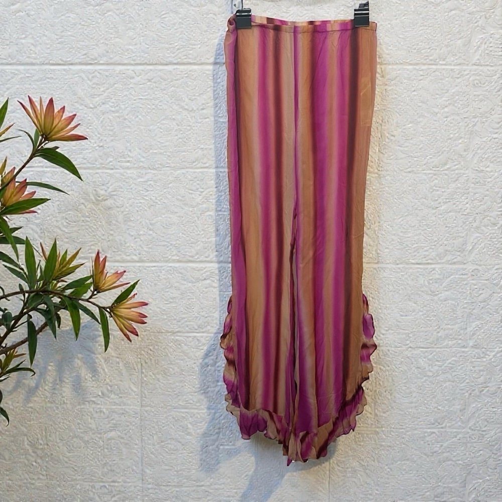 Zara Sheer Ombre Stripe Pants | Fairycore Boho Ruffle Hem S - Picture 2 of 7